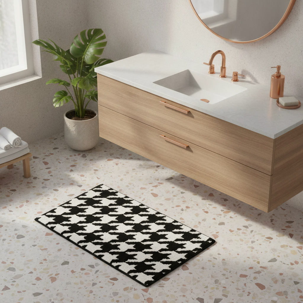 White Black Bathroom Rug - product detail