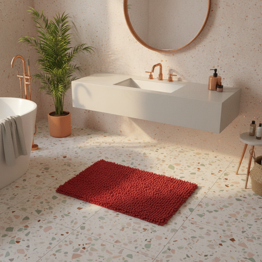 Caterpillar Red Bathroom Rug