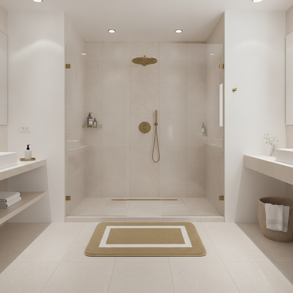 Absorbent Beige Bathroom Rug
