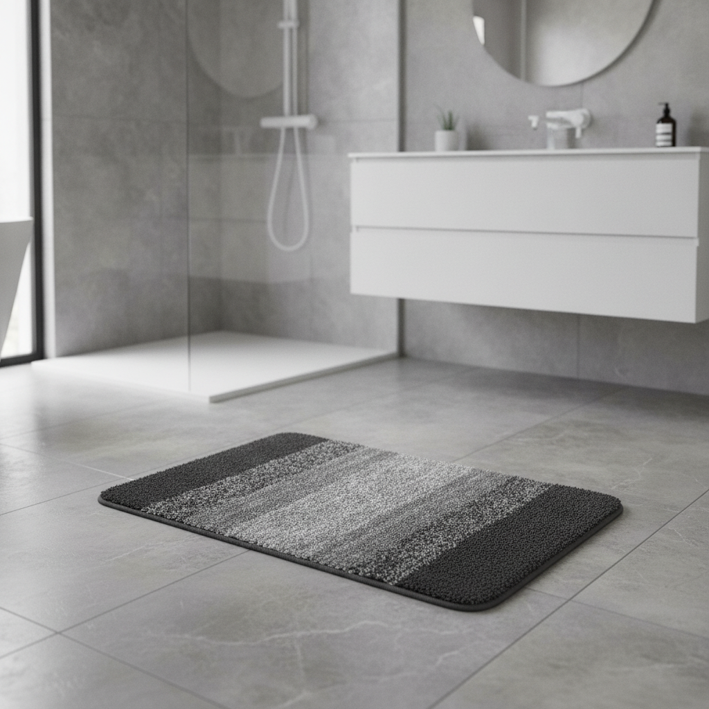 Gray White Bath Mat
