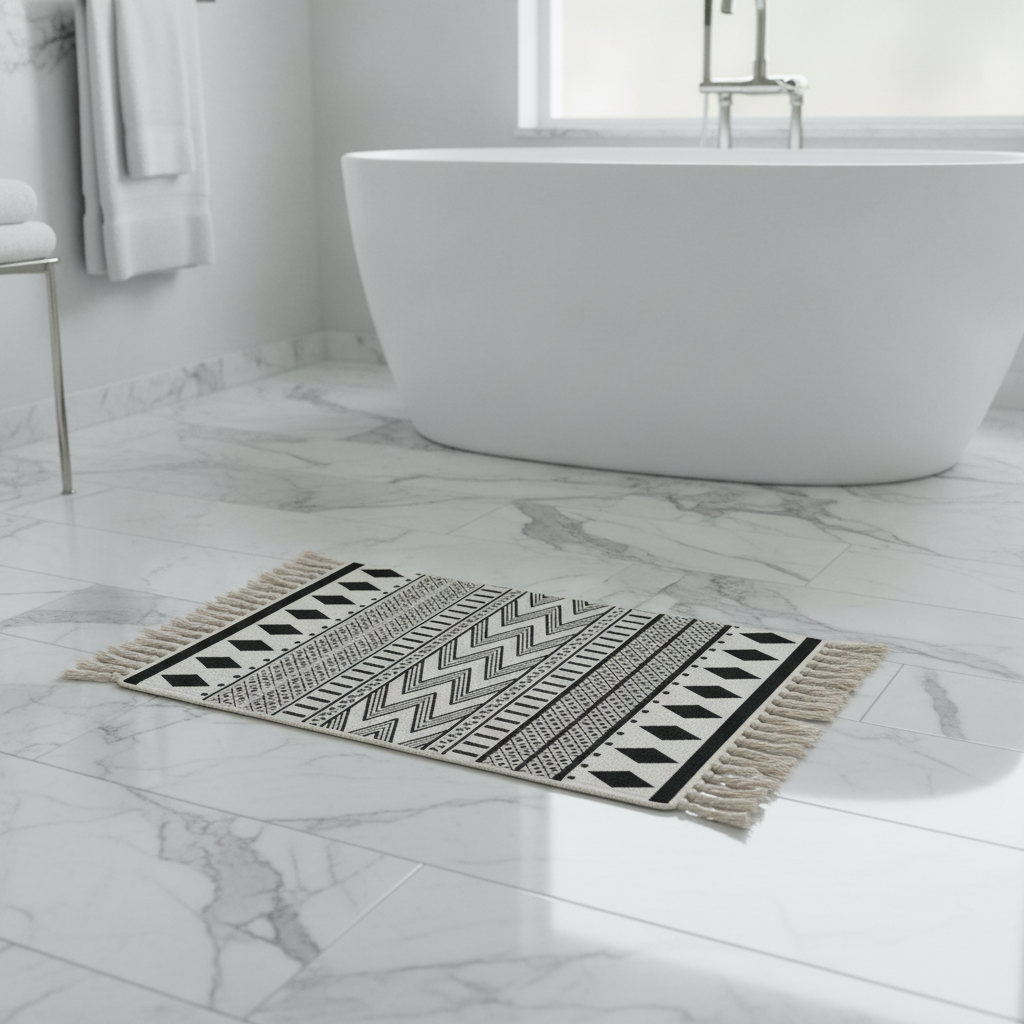 Black Patterned Bath Mat