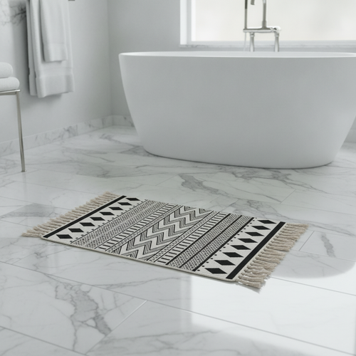 Black Patterned Bath Mat