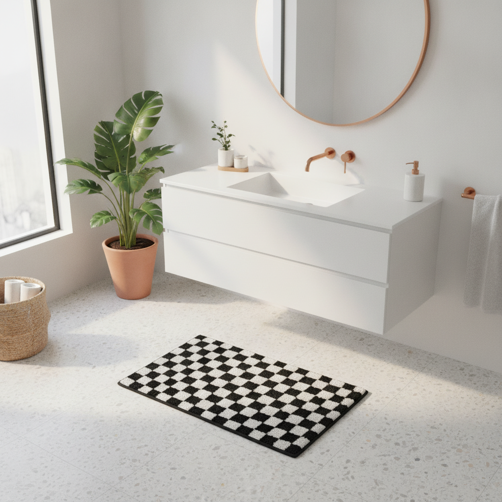 Geometric Black White Bath Mat