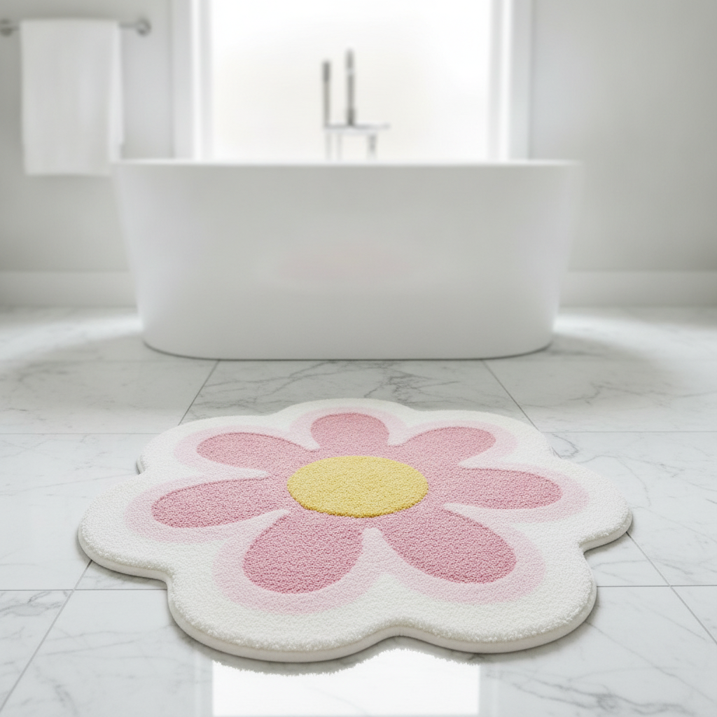 En Shape Flower Bathroom Rug