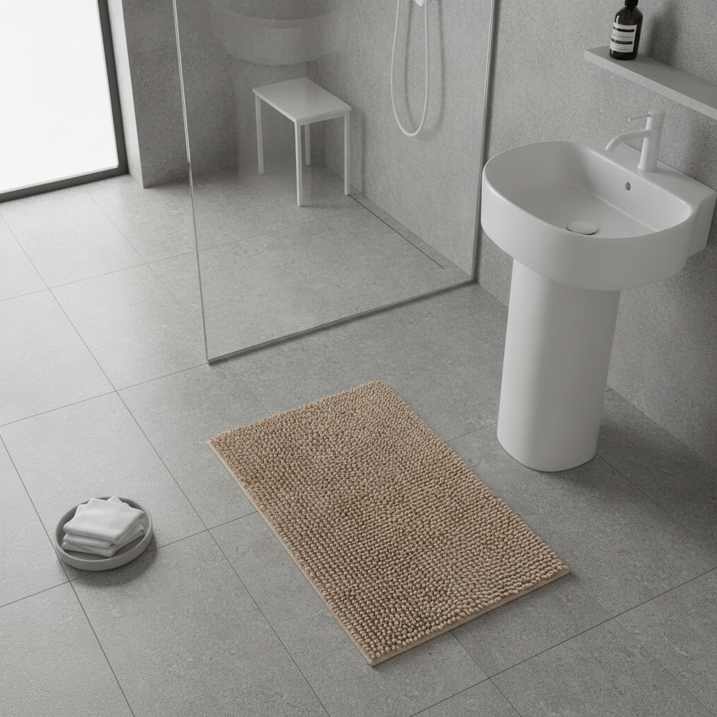Caterpillar Beige Bathroom Rug
