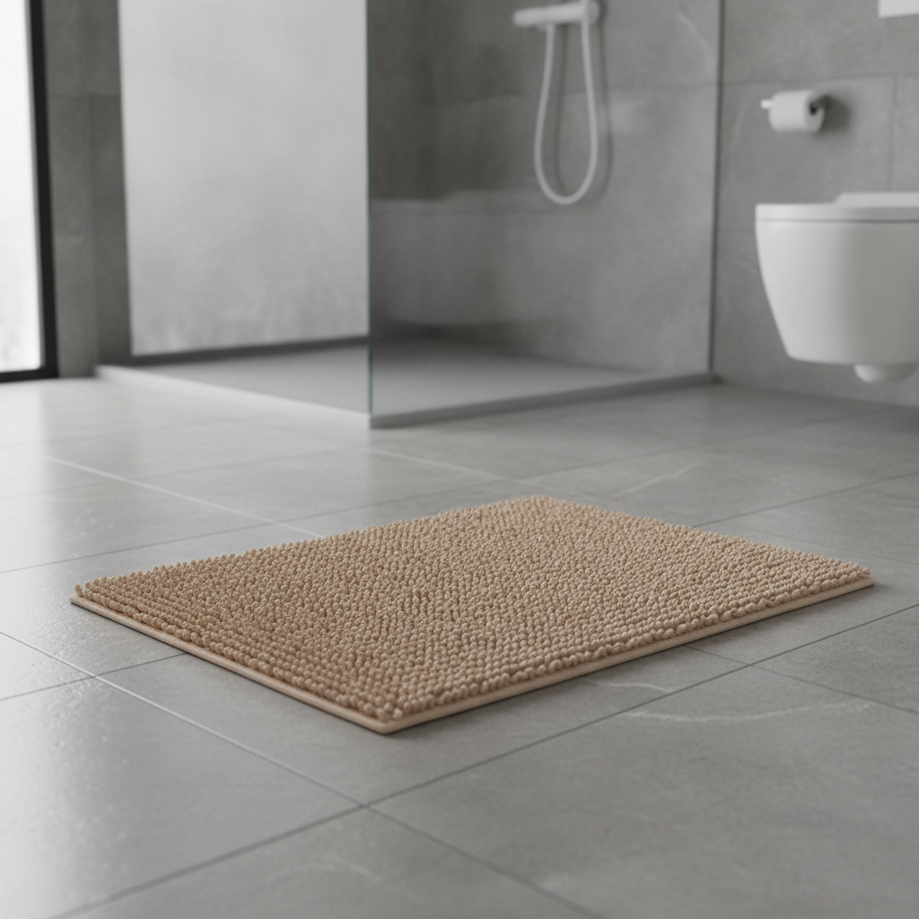 Caterpillar Beige Bathroom Rug