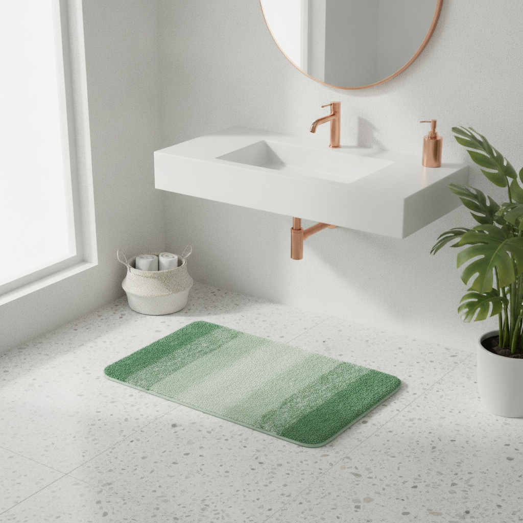 Green White Bath Mat