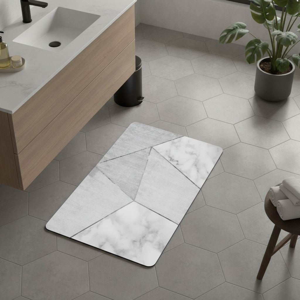 Gray White Bathroom Rug
