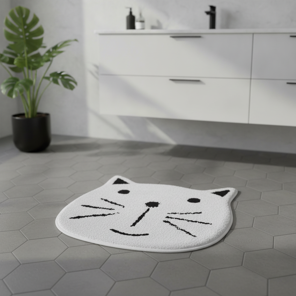 Cat Gray Bath Mat