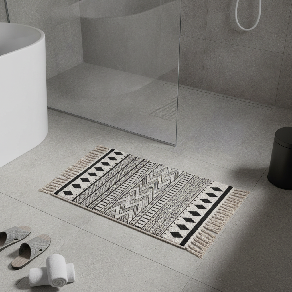 Black Patterned Bath Mat