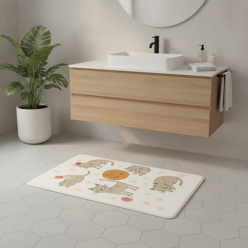 Cat Gray Bath Mat