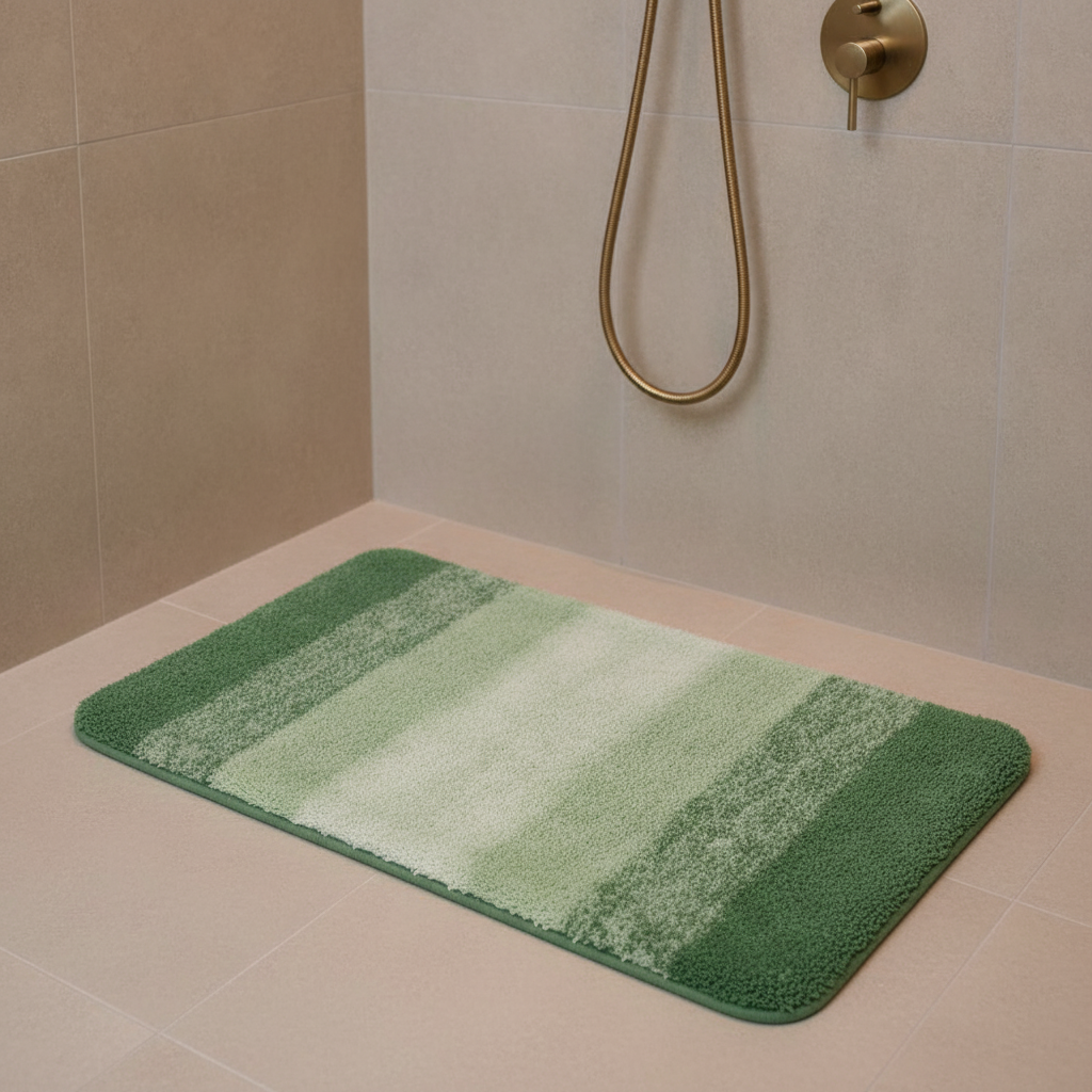 Green White Bath Mat