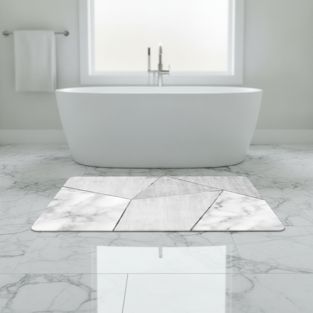 Gray White Bathroom Rug