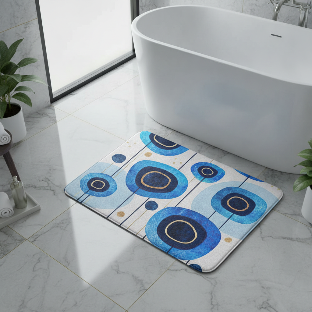 Pattern Blue Bath Mat - bathroom setting