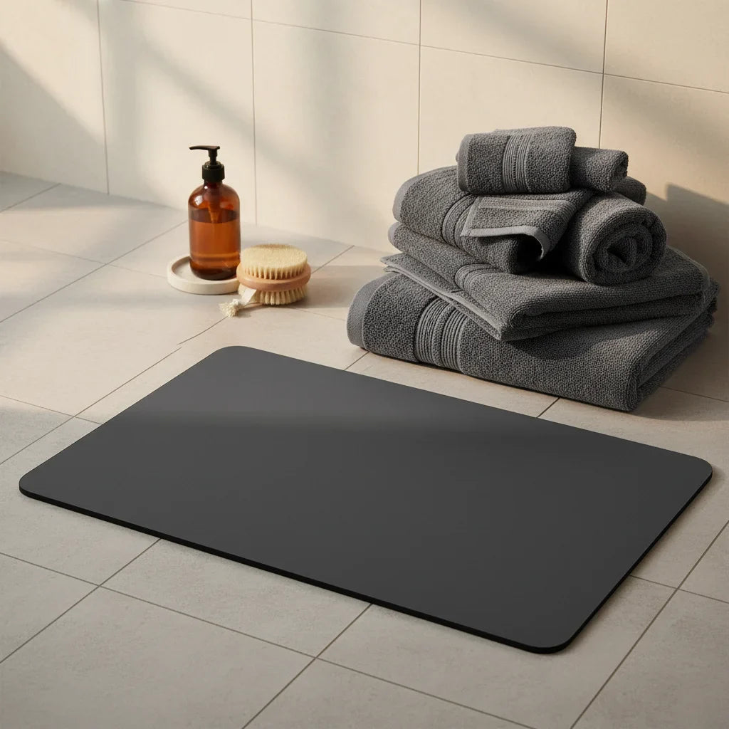 Non-Slip Black Bath Mat - close-up texture