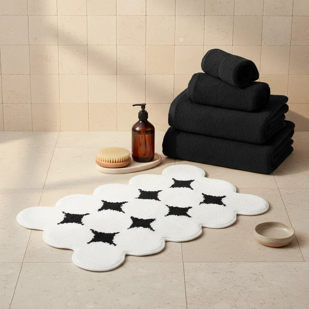 Original Black White Bathroom Rug - close-up texture