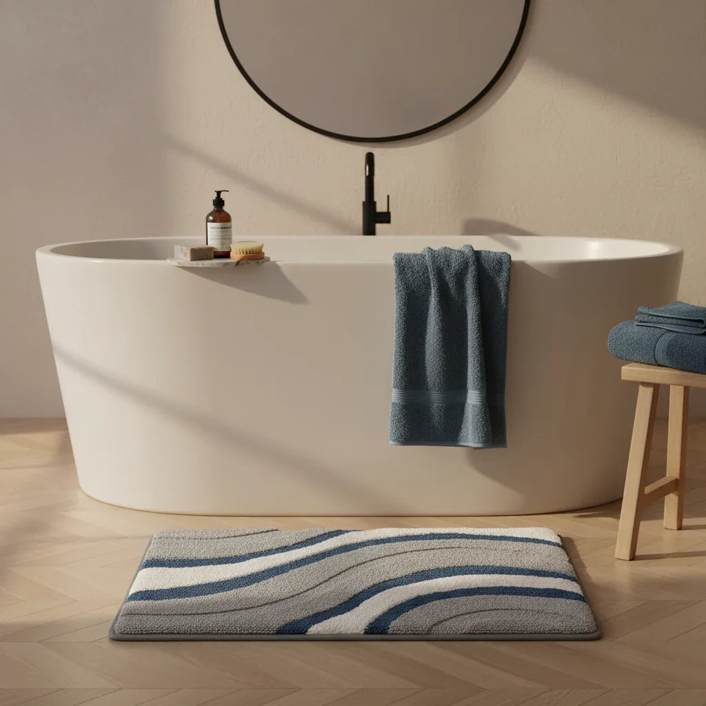 Original Gray White Bathroom Rug - size comparison