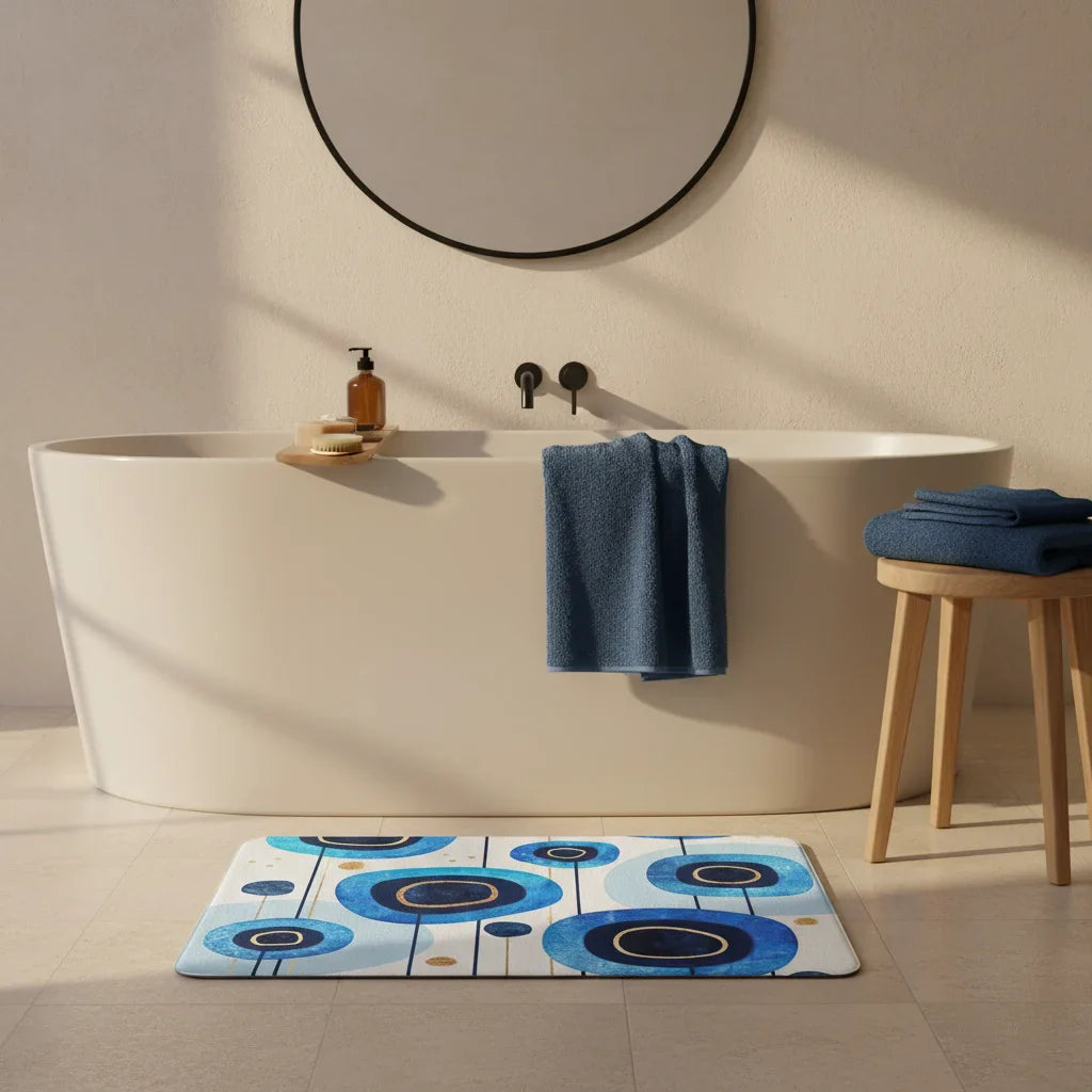 Pattern Blue Bath Mat - size comparison