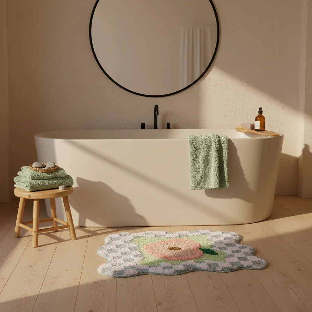 Peach Art Bath Mat - size comparison
