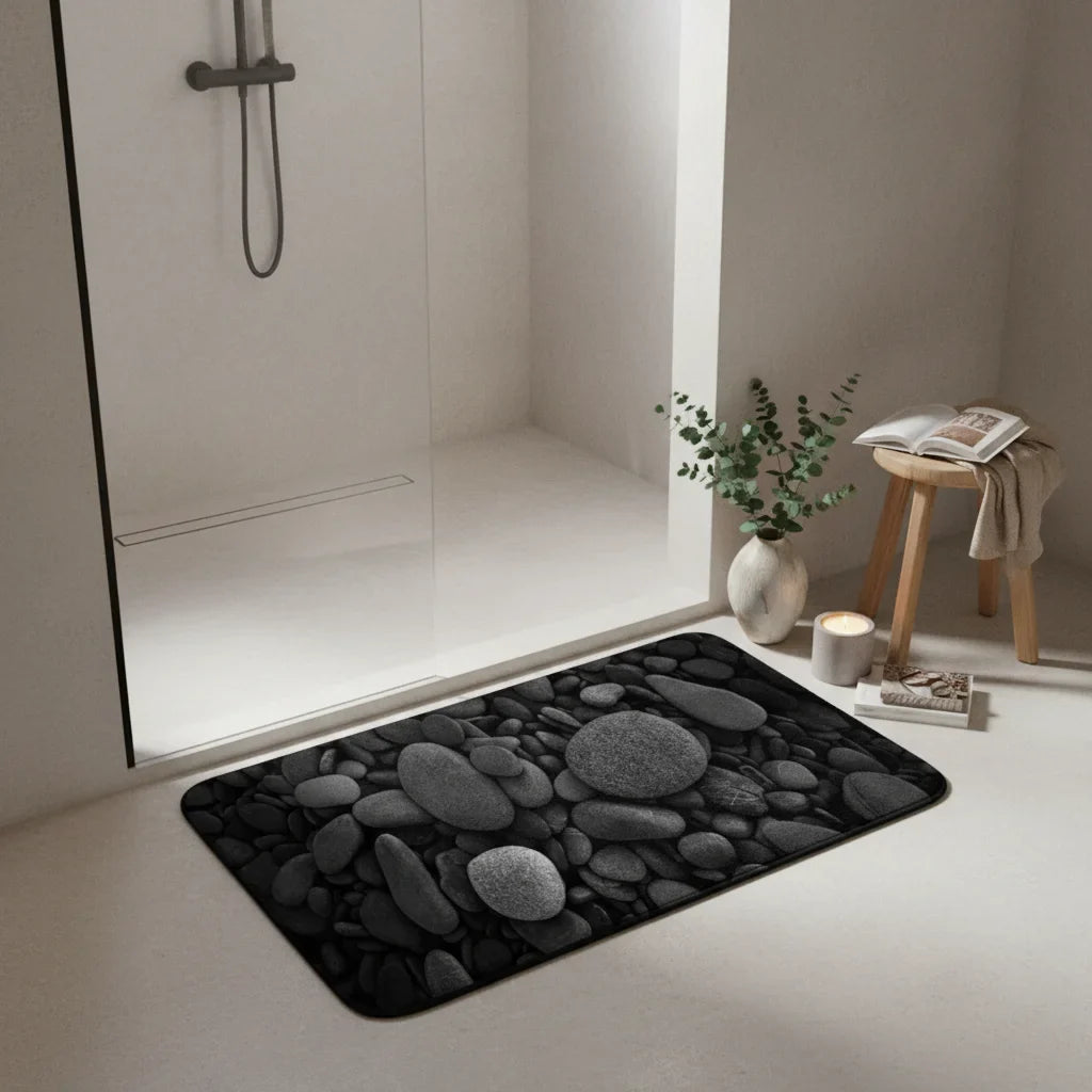 Pebble Black Bathroom Rug - lifestyle photo