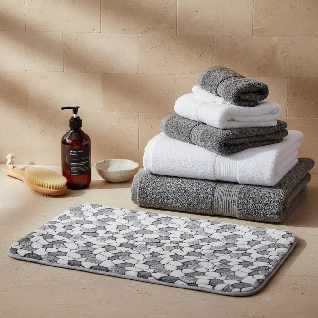 Pebble Gray Bath Mat - close-up texture