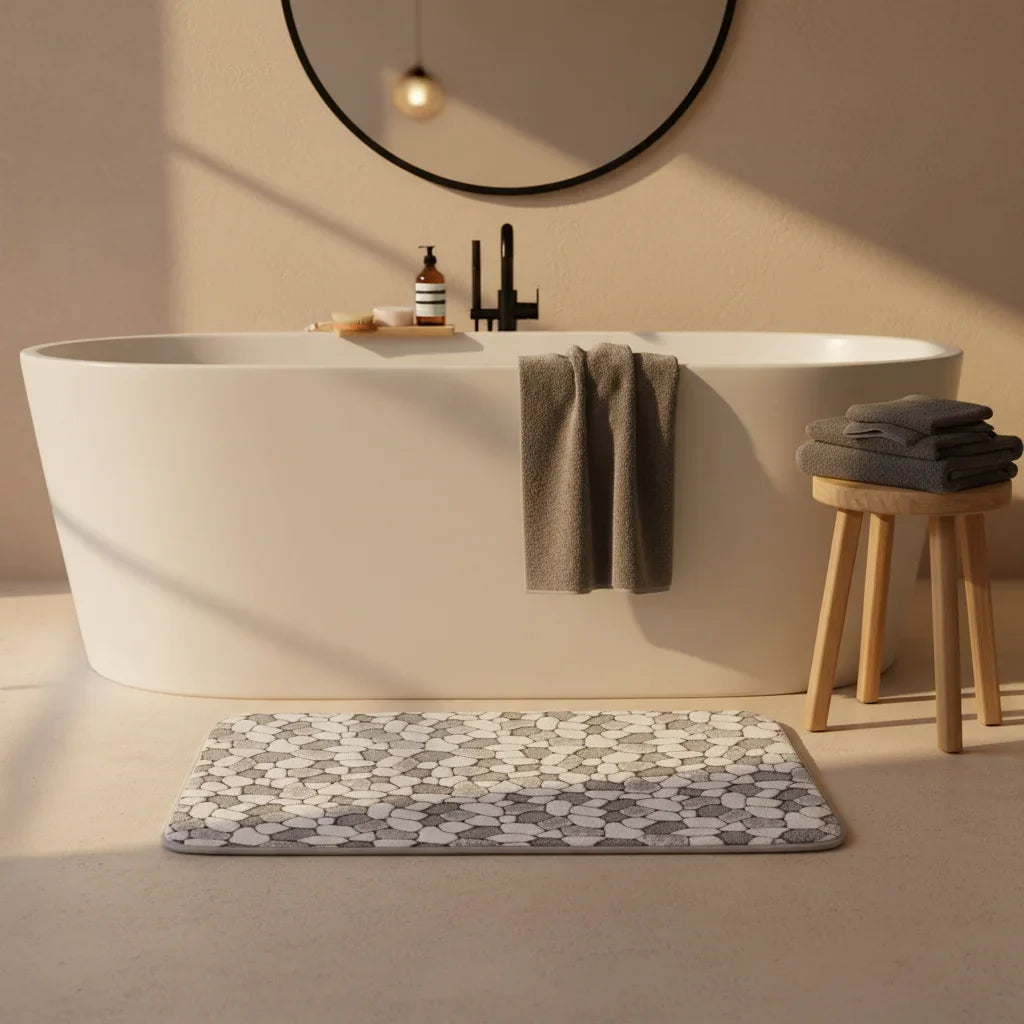 Pebble Gray Bath Mat - size comparison