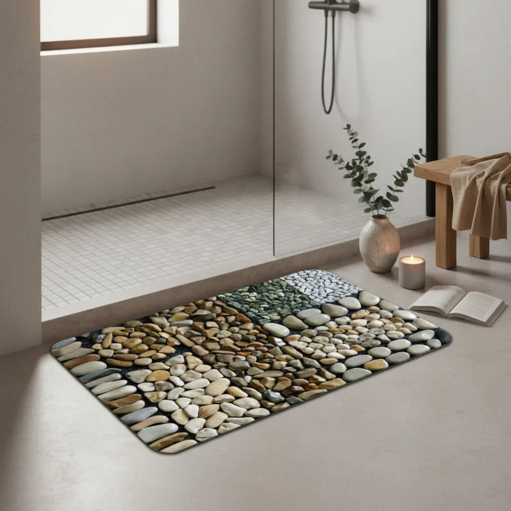 Pebble Pattern Bathroom Rug - lifestyle photo