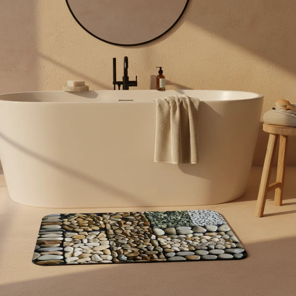 Pebble Pattern Bathroom Rug - size comparison