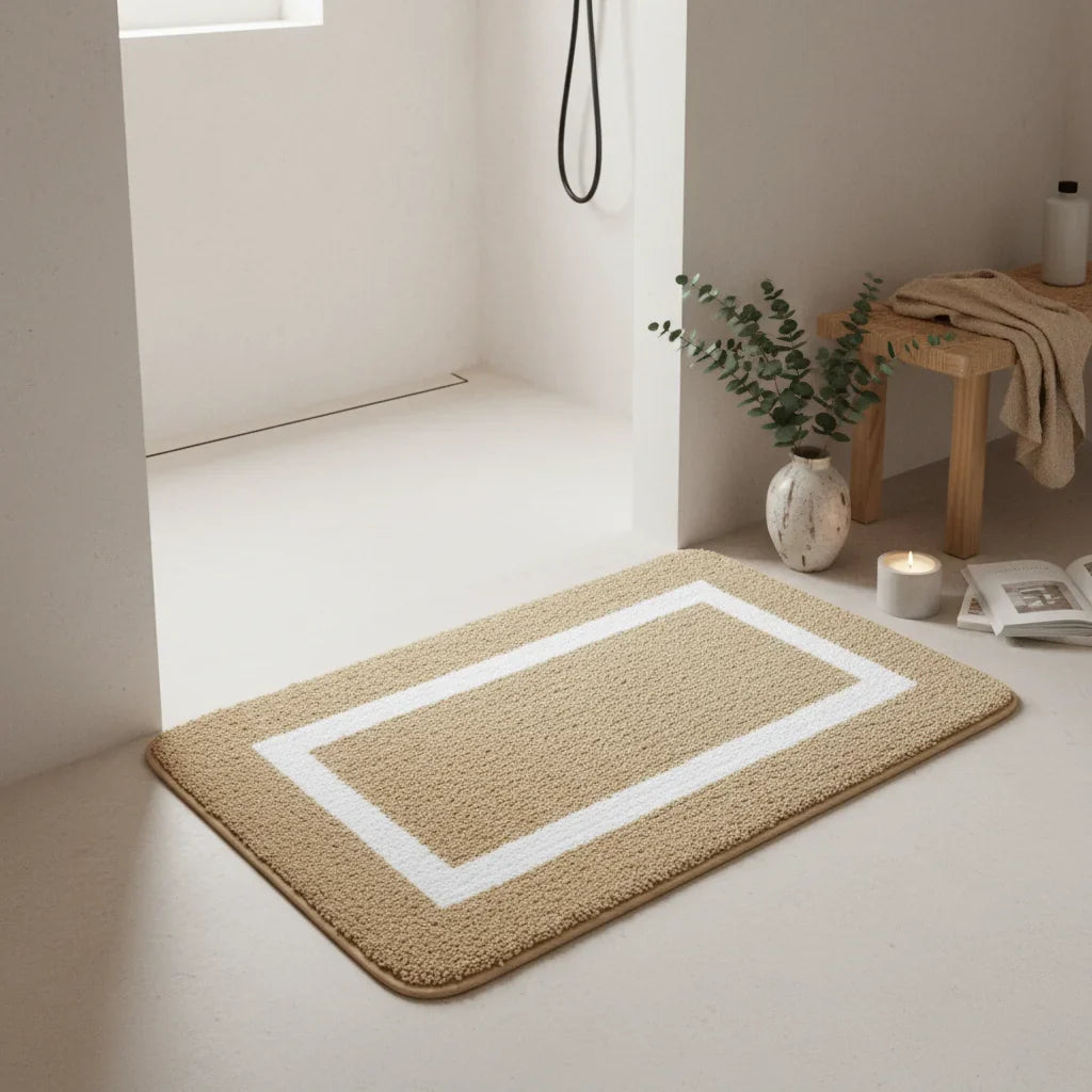 Absorbent Beige Bathroom Rug
