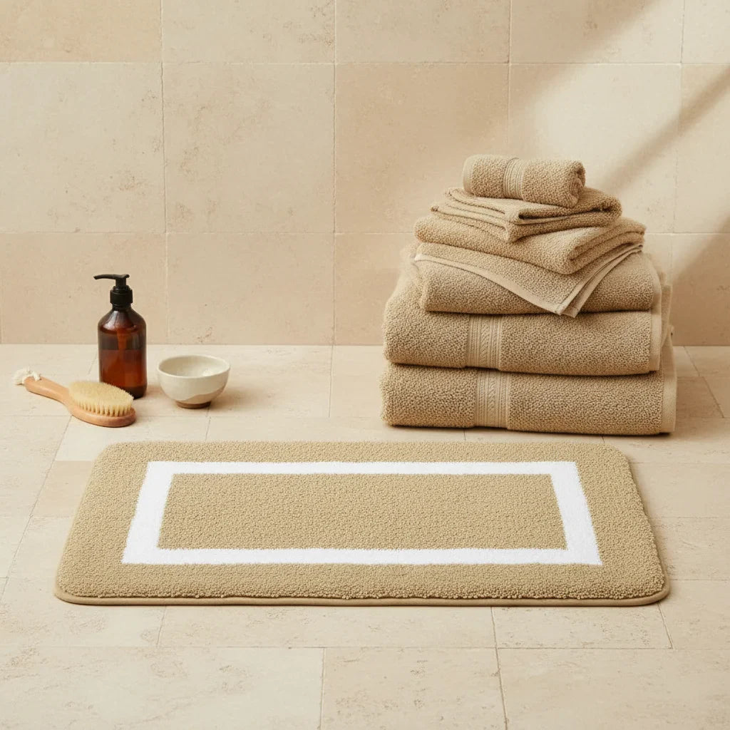 Absorbent Beige Bathroom Rug