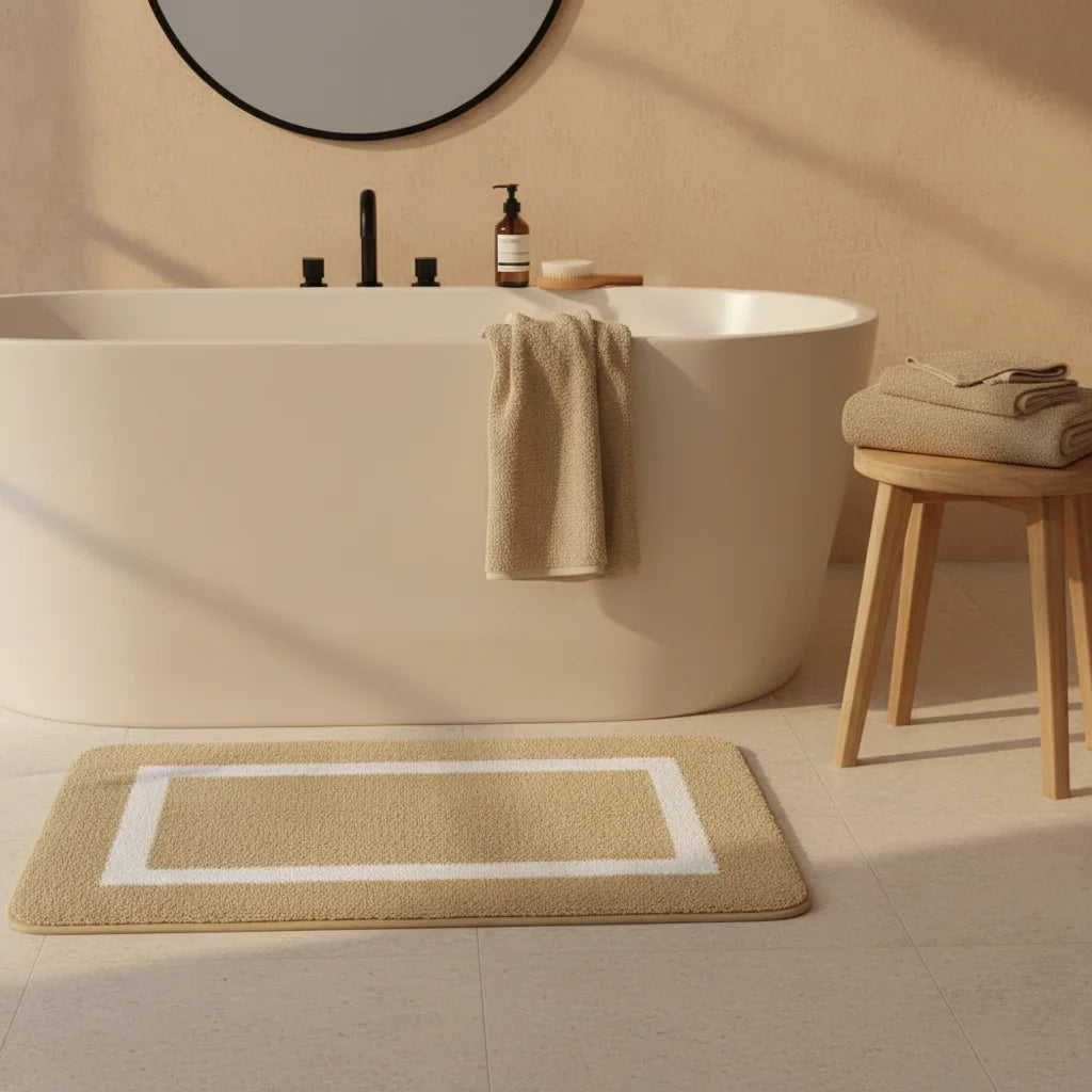 Absorbent Beige Bathroom Rug
