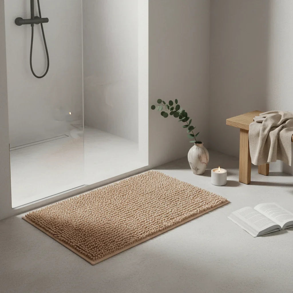 Caterpillar Beige Bathroom Rug
