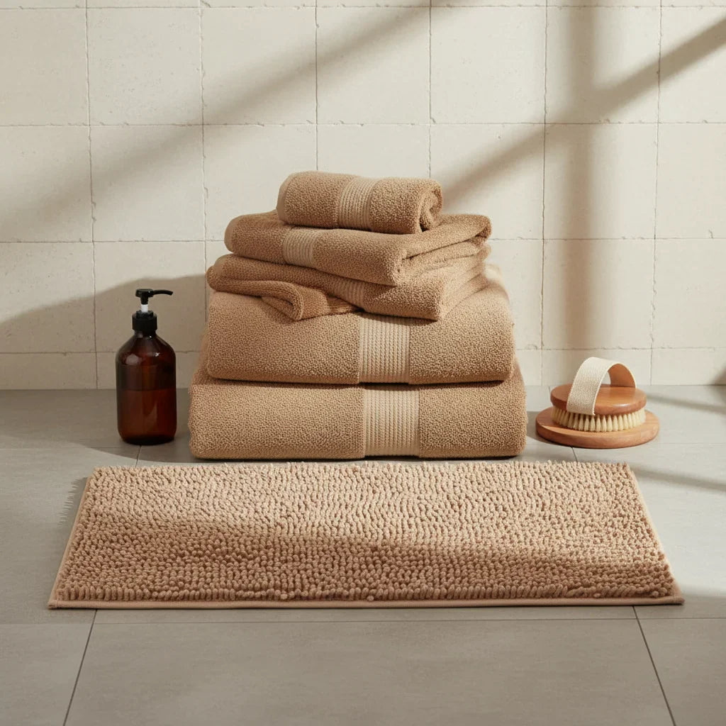 Caterpillar Beige Bathroom Rug
