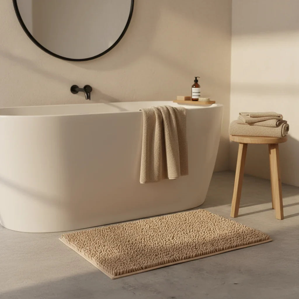 Caterpillar Beige Bathroom Rug