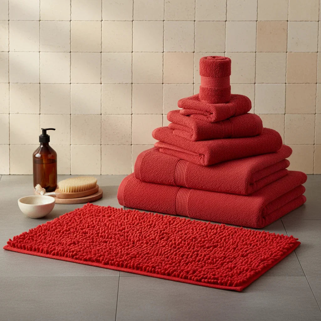 Caterpillar Red Bathroom Rug