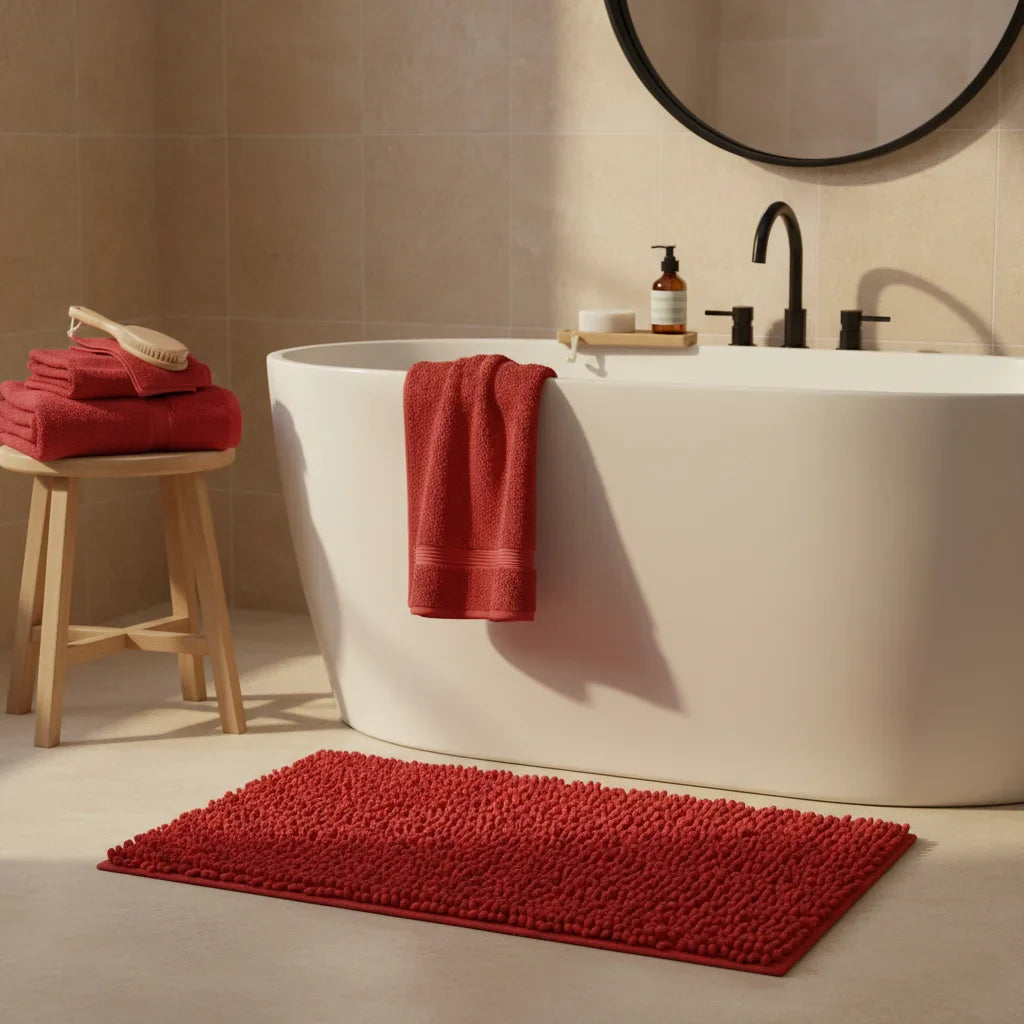 Caterpillar Red Bathroom Rug