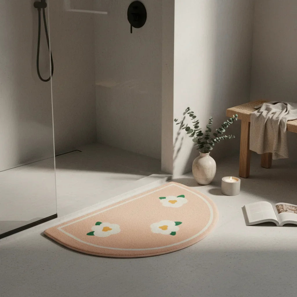 Beige White Bath Mat