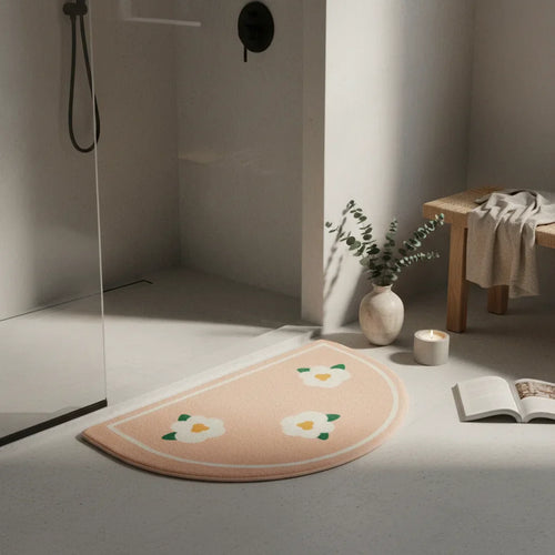 Beige White Bath Mat