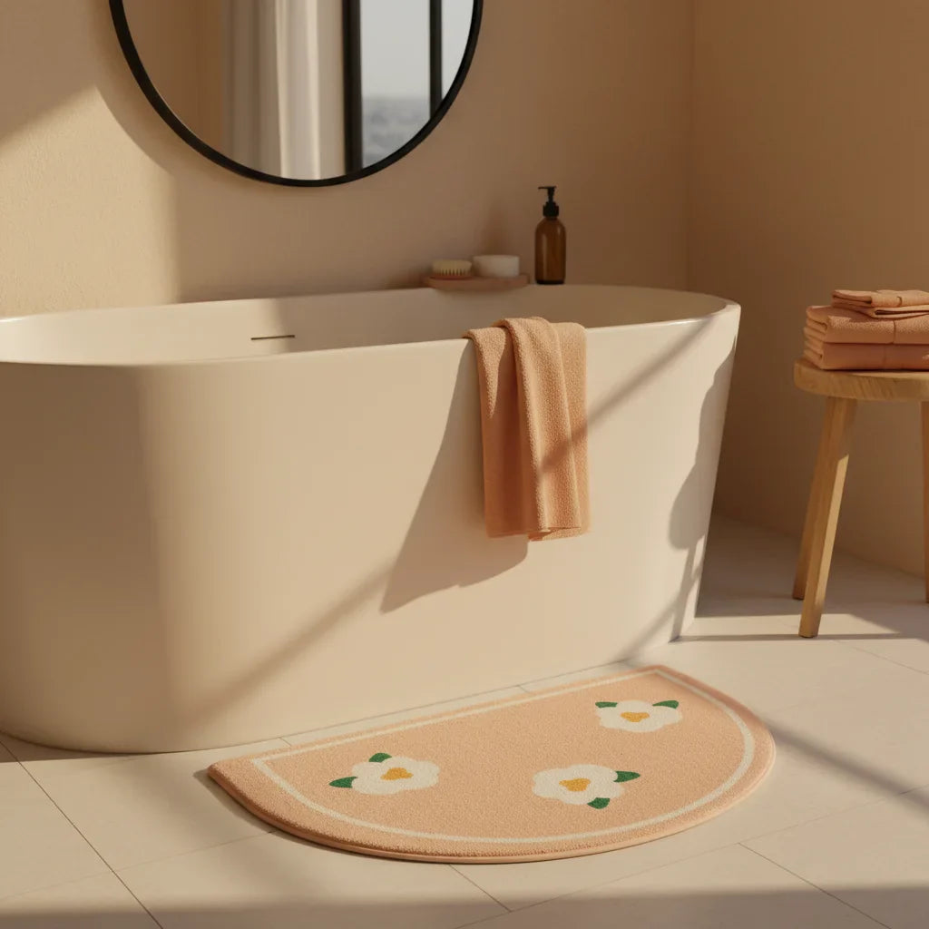 Beige White Bath Mat