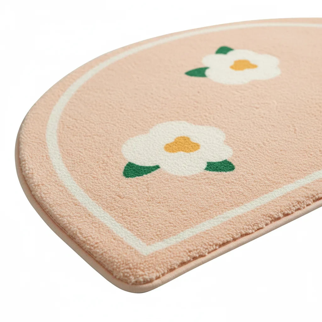 Beige White Bath Mat