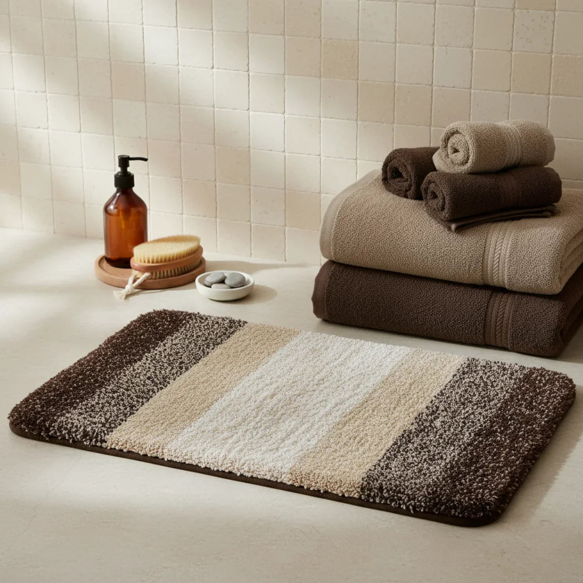 Beige Brown Bath Mat