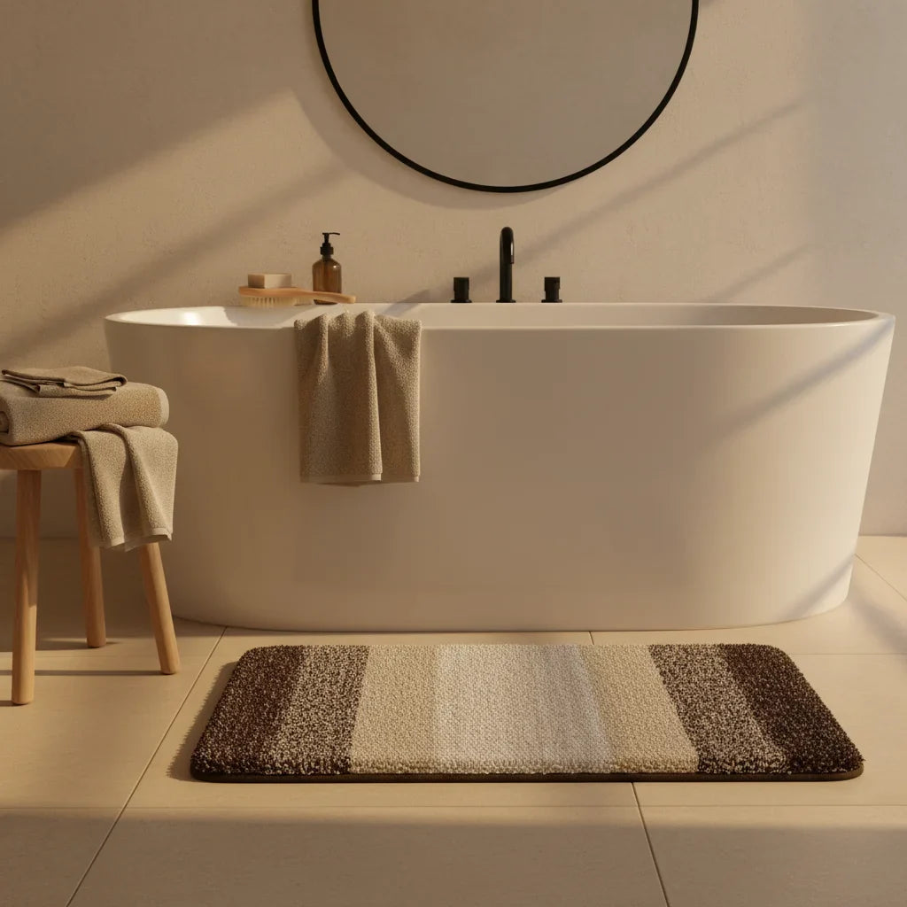 Beige Brown Bath Mat