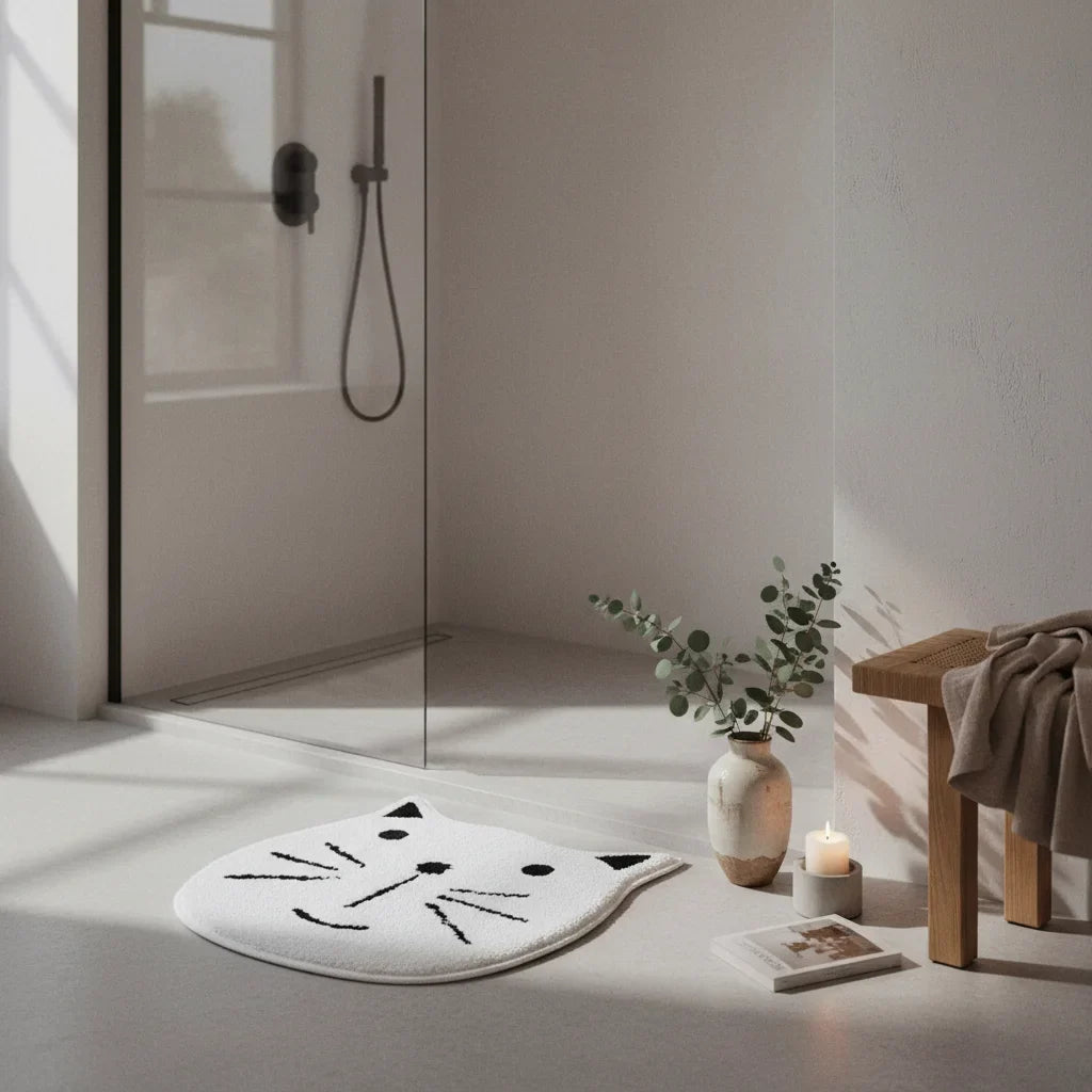 Cat Gray Bath Mat