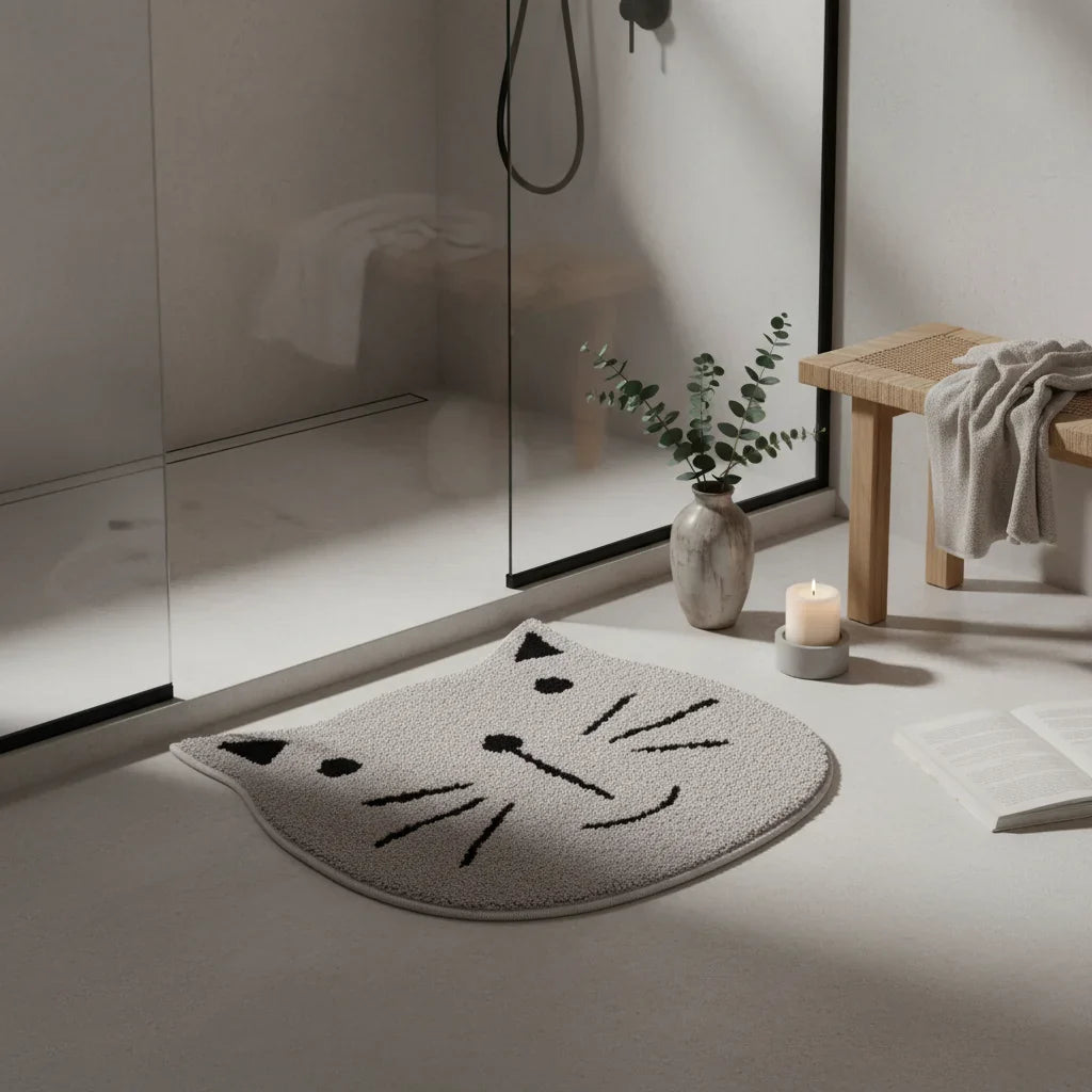 Cat Gray Bath Mat