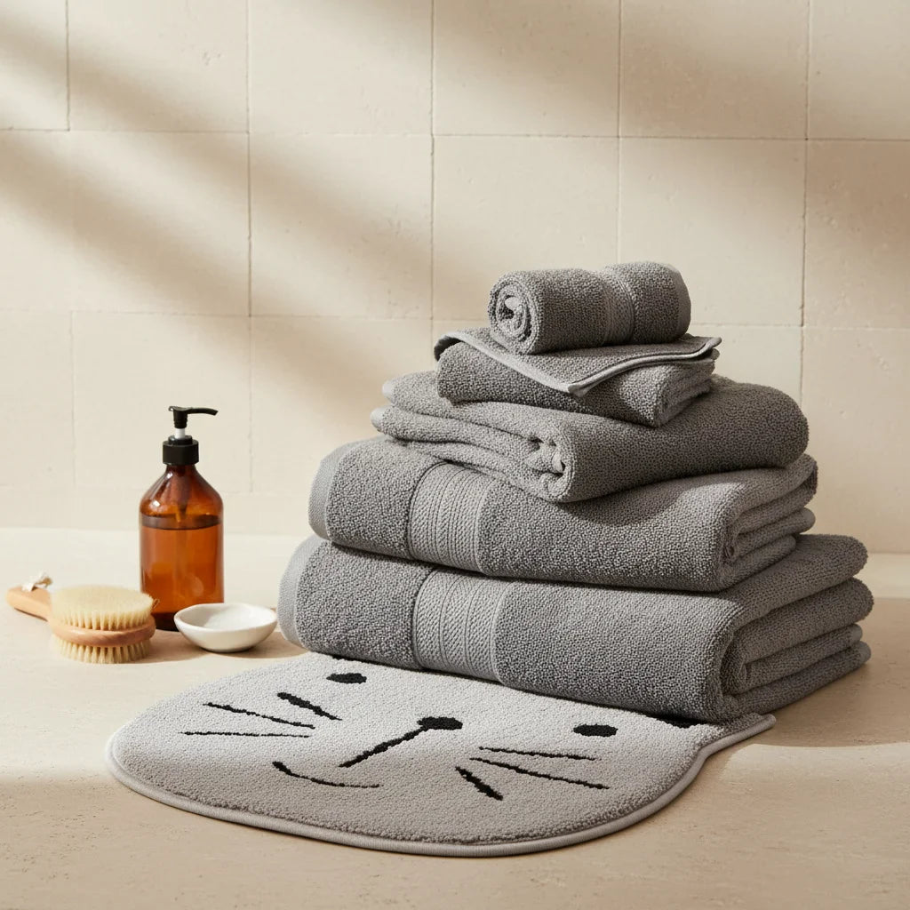 Cat Gray Bath Mat