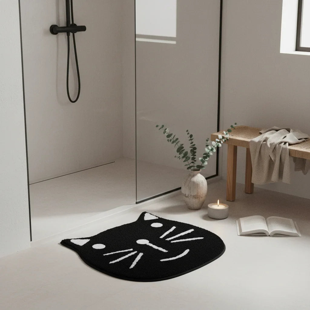 Cat Gray Bath Mat