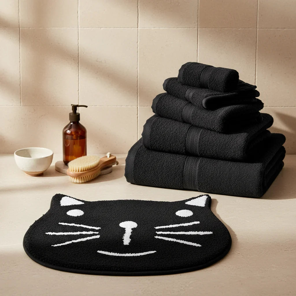 Cat Gray Bath Mat