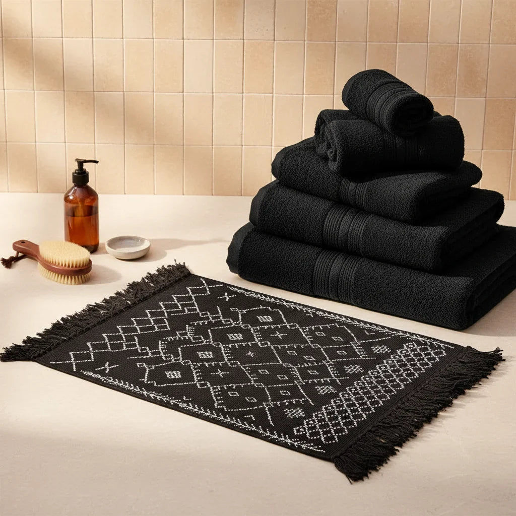 Cotton Black Bath Mat