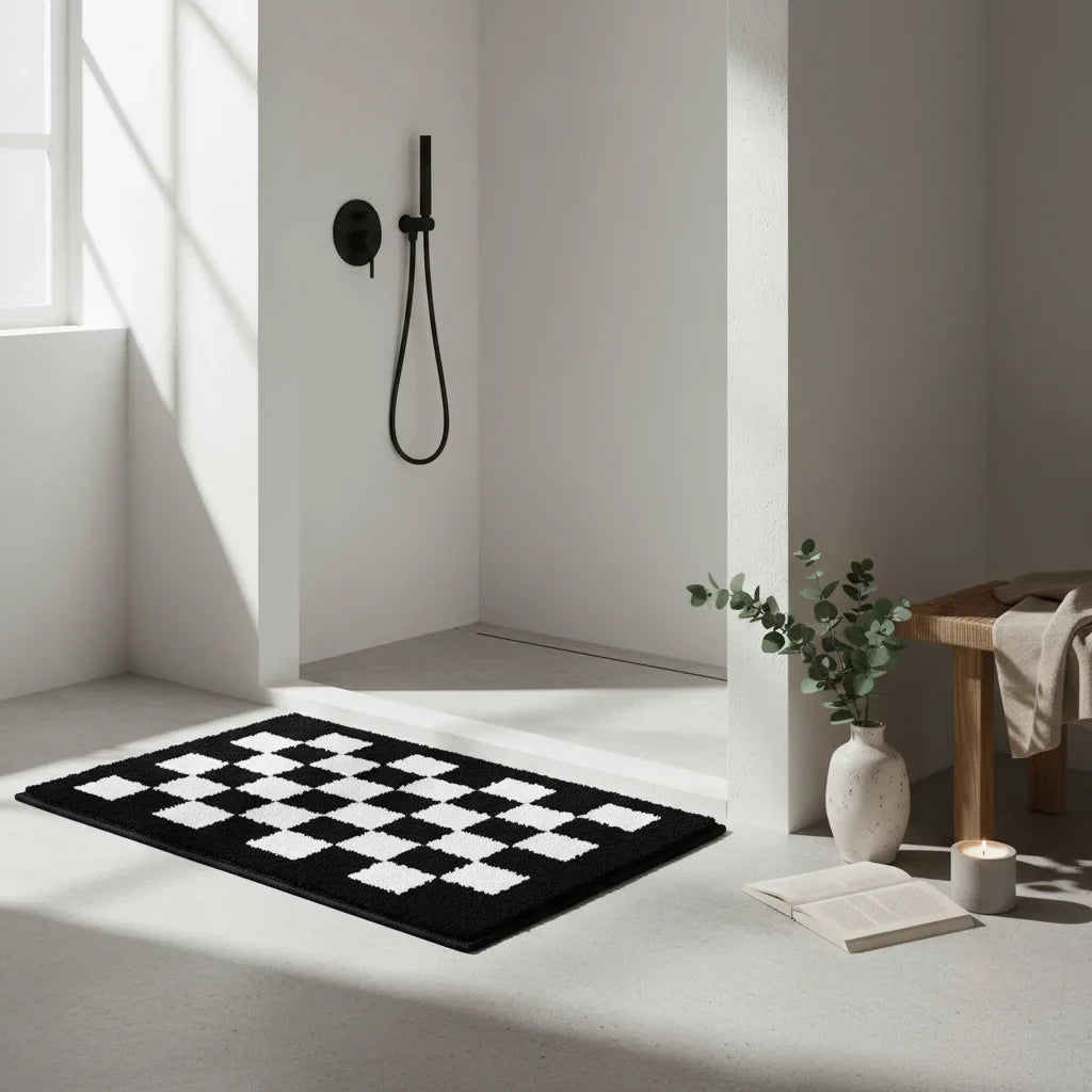 Damier Black White Bath Mat