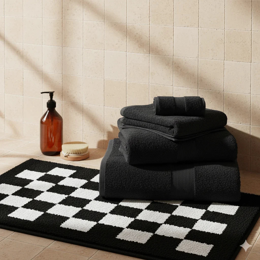 Damier Black White Bath Mat
